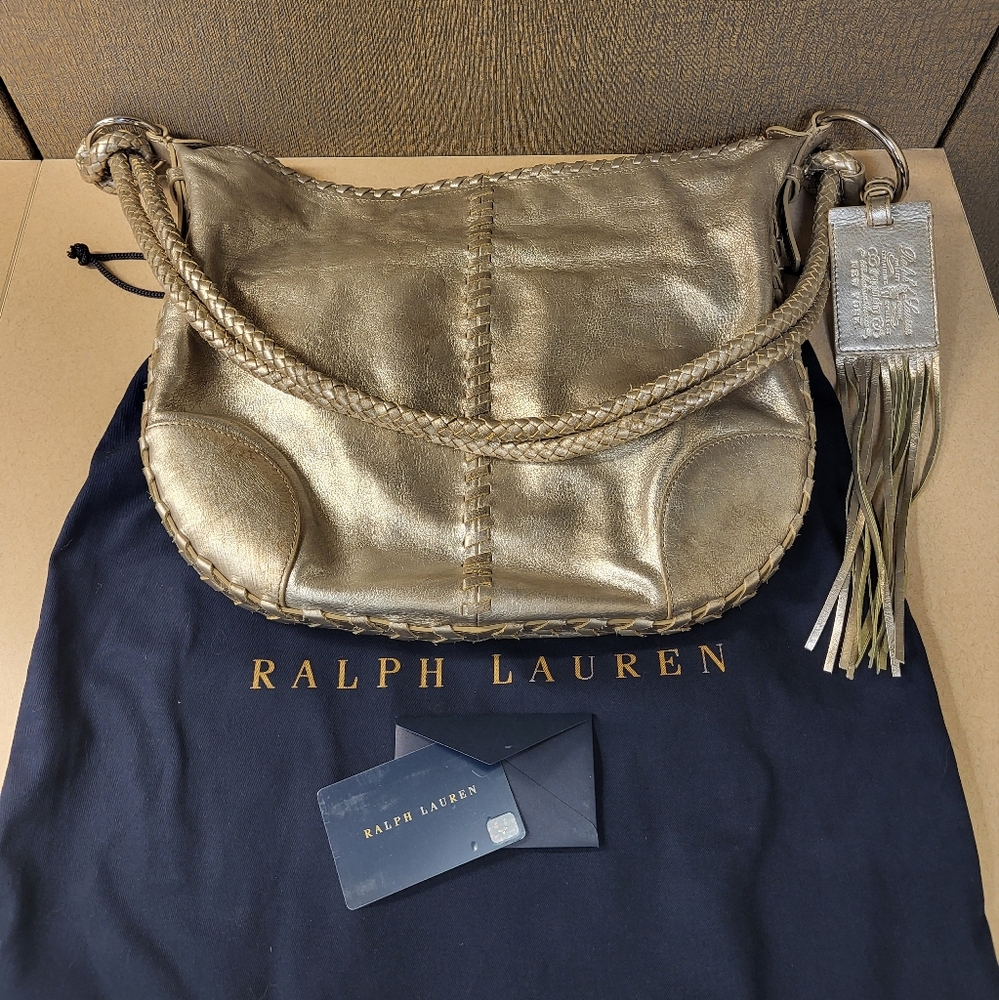 Ralph Lauren Metallic Gold Braided Shoulder Bag with Tassel